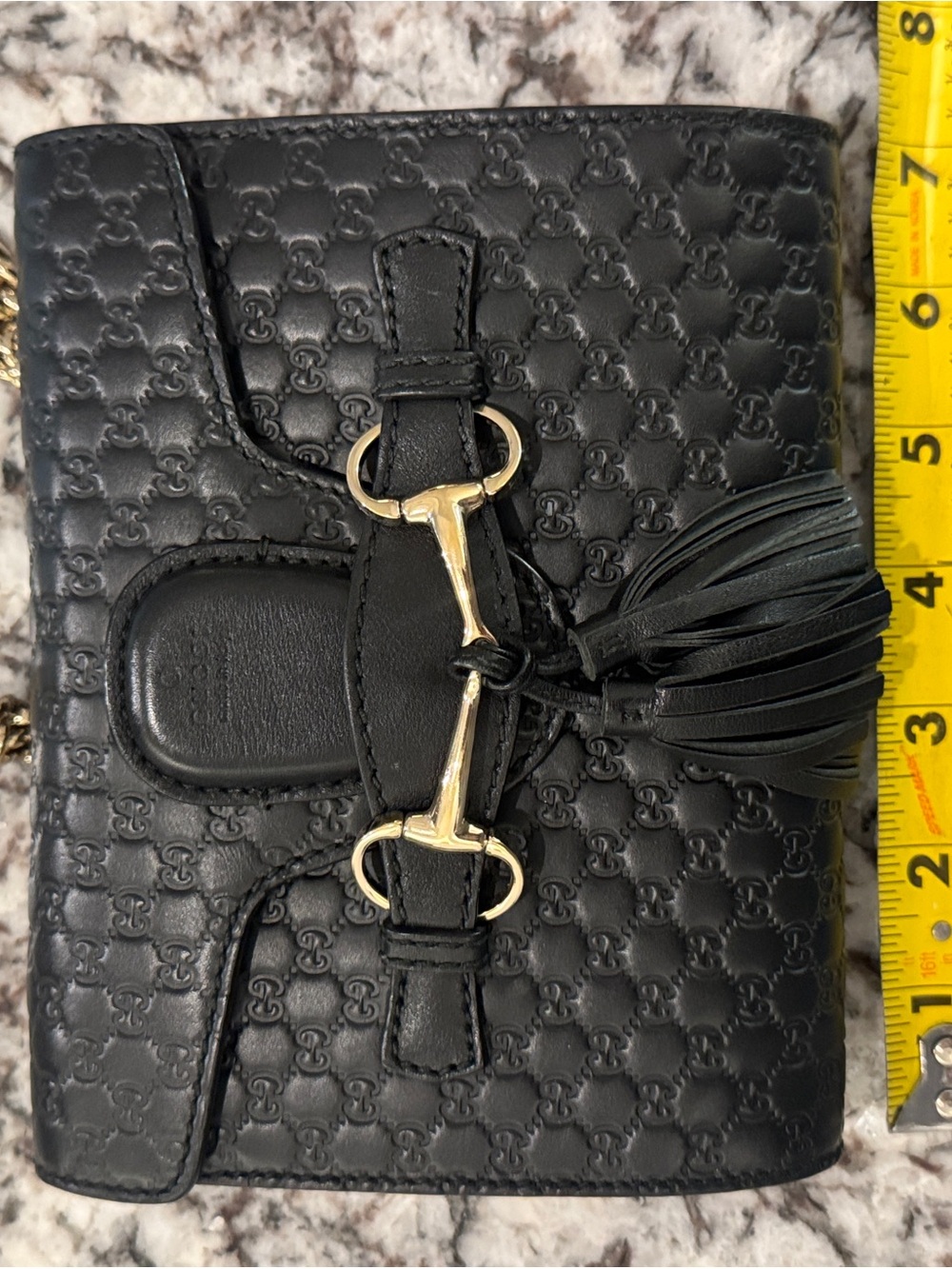 Gucci Emily Black Embossed GG Guccissima Crossbody with Gold Horsebit and Tassel - Picture 5 of 16